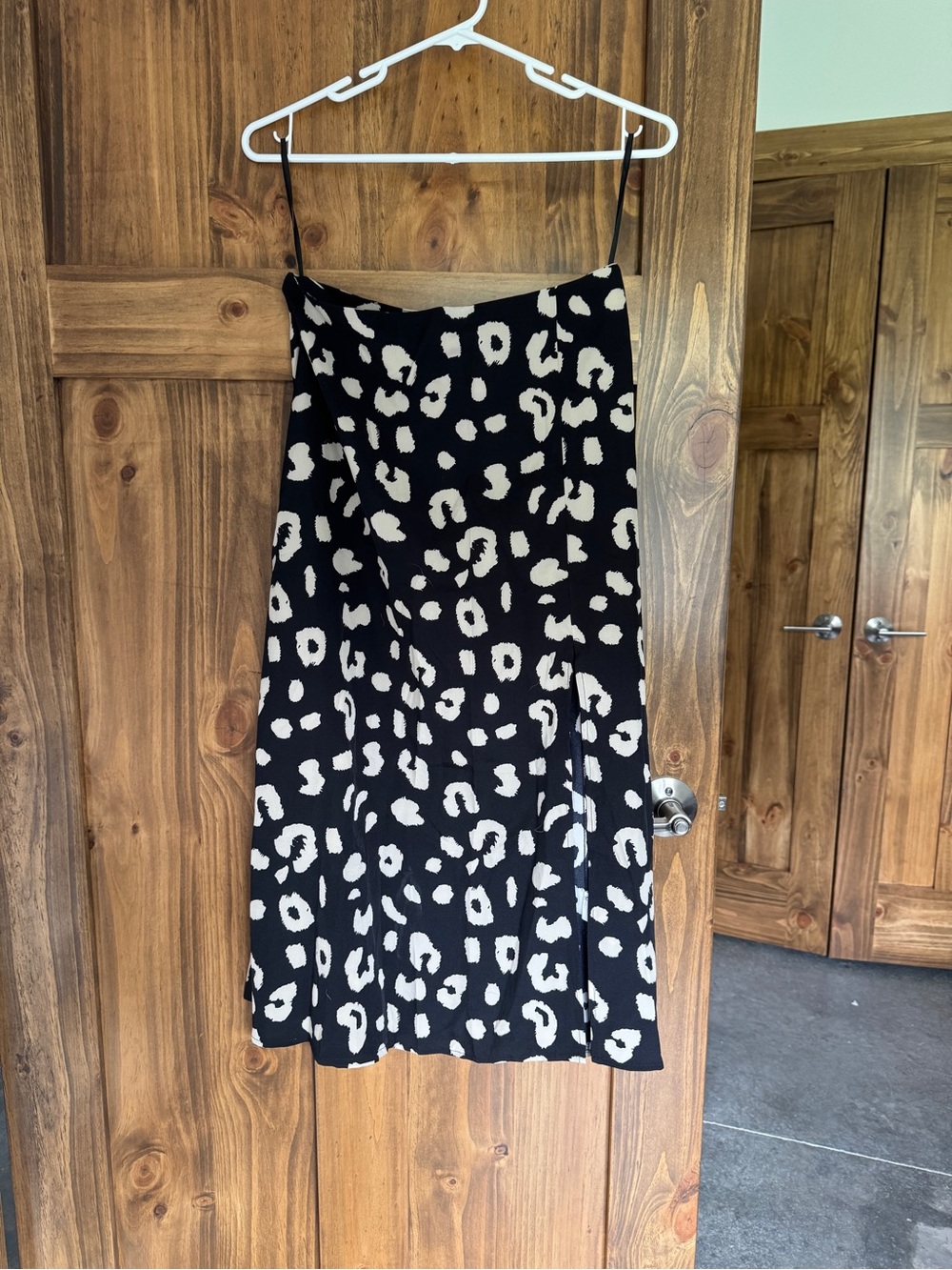 Black and Ivory Leopard Print Midi Skirt